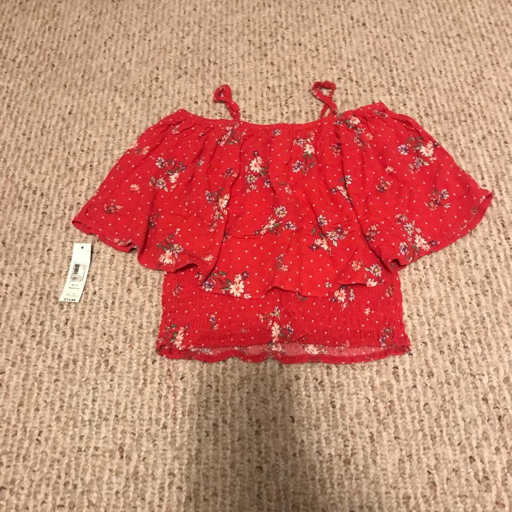 red off the shoulder top by no boundaries